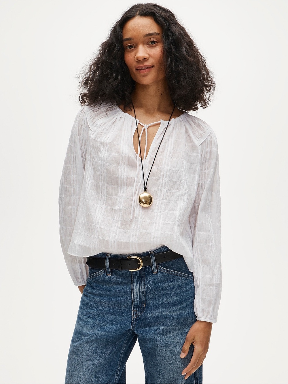 J.CREW Tie-Front Popover Top, Size M